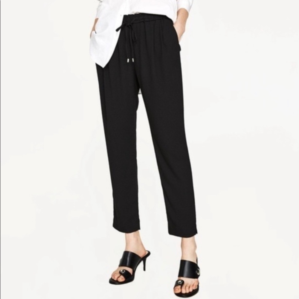 Zara Basic Collection Drawstring Trousers Black - image 1
